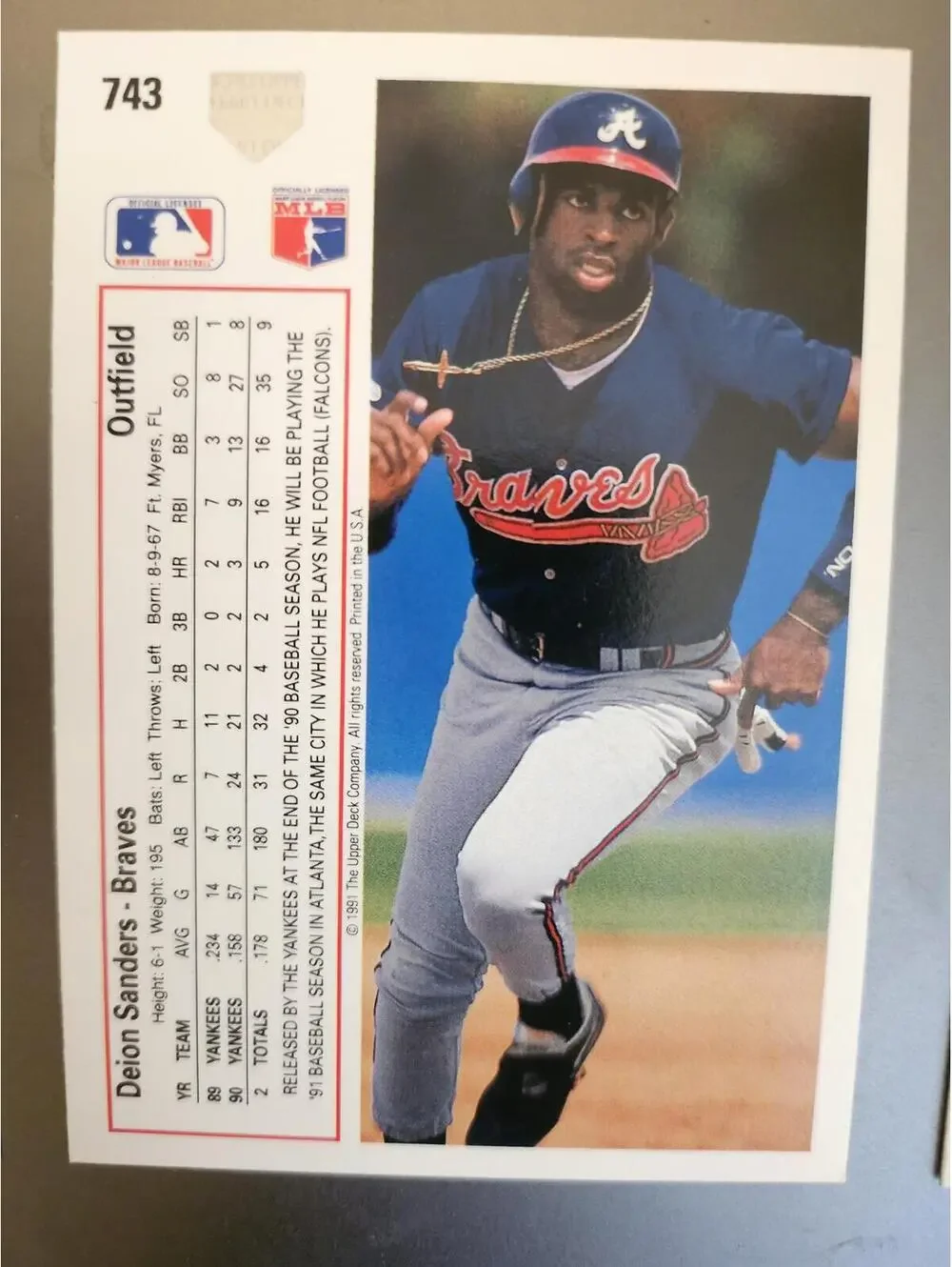 1991 Upper Deck #743 Deion Sanders Atlanta Braves